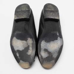 Pre Owned Chanel Black Leather and Patent CC Cap-Toe Bow Ballet Flats Size 38