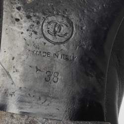 Pre Owned Chanel Black Leather and Patent CC Cap-Toe Bow Ballet Flats Size 38