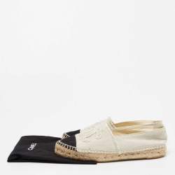 مملوكة مسبقًا حذاء فلات شانيل إسبادريل كانفاس أسود/ بيج شعار سي سي مقاس 39