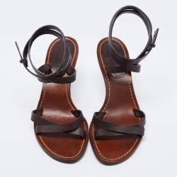 Chanel Dark Brown Leather Ankle-Wrap Sandals Size 38