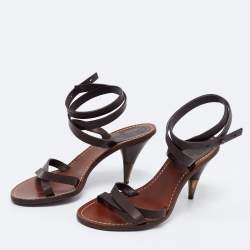Chanel Dark Brown Leather Ankle-Wrap Sandals Size 38
