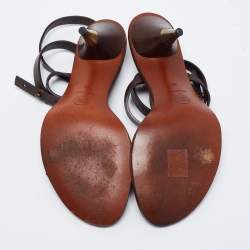 Chanel Dark Brown Leather Ankle-Wrap Sandals Size 38