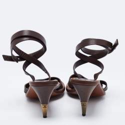 Chanel Dark Brown Leather Ankle-Wrap Sandals Size 38