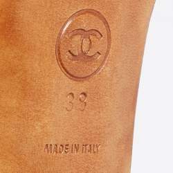 Pre Owned Chanel Beige/Black Leather Cap Toe Slingback Sandals Size 38