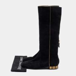 Chanel Black Suede Zip  Midcalf Boots Size 37.5