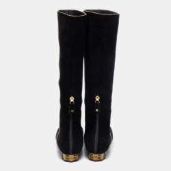 Chanel Black Suede Zip  Midcalf Boots Size 37.5