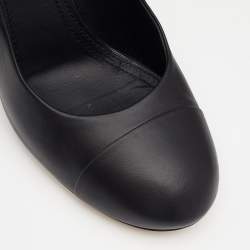Pre Owned Chanel Black Leather CC Cap Toe Wedge Pumps Size 39