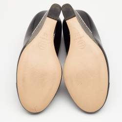 Pre Owned Chanel Black Leather CC Cap Toe Wedge Pumps Size 39