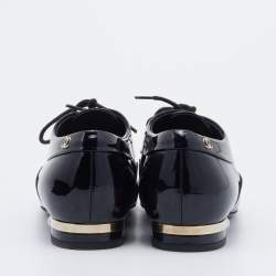 Chanel Black Patent Leather Pearl Embellished Lace Up Oxford Size 36.5