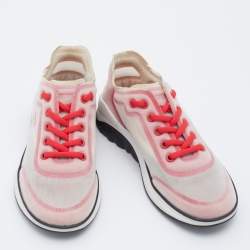 Pre Owned Chanel Pink/Cream Mesh CC Low Top Lace Up Sneakers Size 36