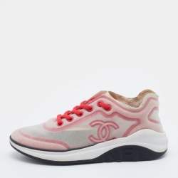 Chanel Pink/Cream Mesh CC Low Top Lace Up Sneakers Size 36 Chanel