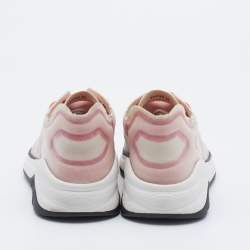 Pre Owned Chanel Pink/Cream Mesh CC Low Top Lace Up Sneakers Size 36