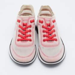 Pre Owned Chanel Pink/Cream Mesh CC Low Top Lace Up Sneakers Size 36