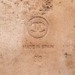 Pre Owned Chanel Beige  Leather and Raffia CC Espadrilles Size 38