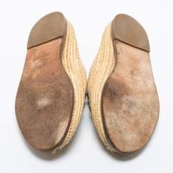 Pre Owned Chanel Beige  Leather and Raffia CC Espadrilles Size 38