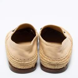Pre Owned Chanel Beige  Leather and Raffia CC Espadrilles Size 38