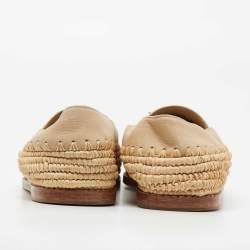Pre Owned Chanel Cream Leather CC Raffia Flat Espadrilles Size 37.5
