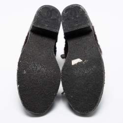 مملوكة مسبقًا Chanel Burgundy/Grey Tweed Ankle Boots Size 37.5 