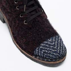 مملوكة مسبقًا Chanel Burgundy/Grey Tweed Ankle Boots Size 37.5 
