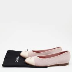 Pre Owned Chanel Pink Knit Fabric and Patent Leather CC Cap Toe Ballet Flats Size 36