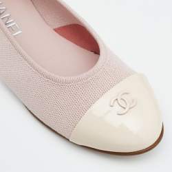 Pre Owned Chanel Pink Knit Fabric and Patent Leather CC Cap Toe Ballet Flats Size 36