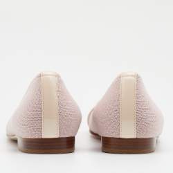 Pre Owned Chanel Pink Knit Fabric and Patent Leather CC Cap Toe Ballet Flats Size 36