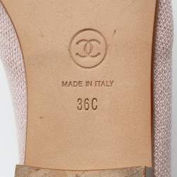 Pre Owned Chanel Pink Knit Fabric and Patent Leather CC Cap Toe Ballet Flats Size 36