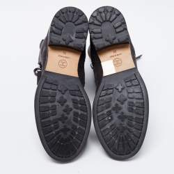 Chanel Dark Grey Suede Interlocking CC Logo Combat Boots Size 38