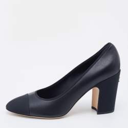Chanel Black Leather Cap-Toe Heels Size 9.5/40 - Yoogi's Closet