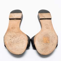 Pre Owned Chanel Black Leather CC Logo Flat Slide Sandals Size 36.5