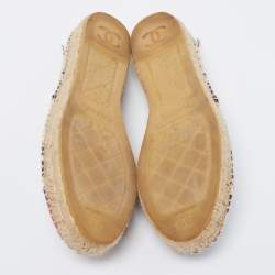 مملوكة مسبقًا Chanel Multicolor Print Canvas CC Cap Toe Espadrille Flats Size 39