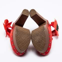 Chanel Red Suede Camellia Embellished Wooden Clogs Size 39