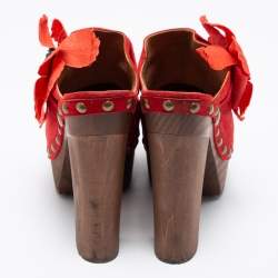Chanel Red Suede Camellia Embellished Wooden Clogs Size 39