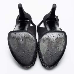 مملوكة مسبقًا Chanel Black Fabric CC Chain Detail Peep Toe Platform Slingback Sandals Size 41