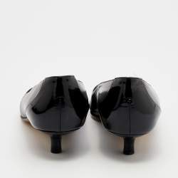 Pre Owned Chanel Black Leather And Patent Leather CC Cap Toe Kitten Heel Pumps Size 37.5