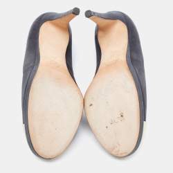 Pre Owned حذاء كعب عالي شانيل جلد لامع ذهبي/أزرق كحلي مقدمة ذهبية نعل سميك مقاس 39