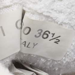 Pre Owned Chanel White/Grey Leather And Suede CC Low-Top Sneakers Size 36.5