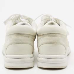 Pre Owned Chanel White/Grey Leather And Suede CC Low-Top Sneakers Size 36.5