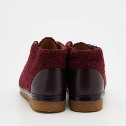 Chanel Burgundy Tweed And Leather CC Cap Toe Ankle Boots Size 37.5