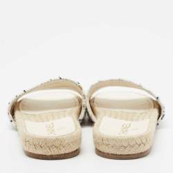 مملوكة مسبقًا حذاء فلات شانيل إسبادريل سلايد سي سي تويد أبيض/أسود مقاس 38