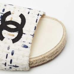 مملوكة مسبقًا حذاء فلات شانيل إسبادريل سلايد سي سي تويد أبيض/أسود مقاس 38