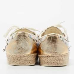 Pre Owned Chanel Multicolor Tweed And Leather CC Cap Toe Espadrille Low Top Sneakers Size 37