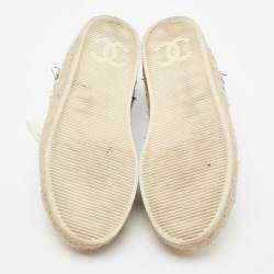 Pre Owned Chanel Multicolor Tweed And Leather CC Cap Toe Espadrille Low Top Sneakers Size 37
