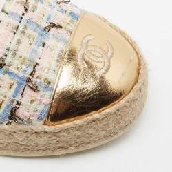Pre Owned Chanel Multicolor Tweed And Leather CC Cap Toe Espadrille Low Top Sneakers Size 37