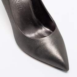Pre Owned Chanel Metallic Grey Nubuck Leather Pearl and Snake Embellished Pumps Size 36.5