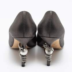 Pre Owned Chanel Metallic Grey Nubuck Leather Pearl and Snake Embellished Pumps Size 36.5