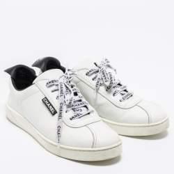 Pre Owned Chanel White Leather Logo Lace-Up Sneakers Size 37.5