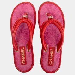 Chanel Red CC Thong Sandals Size EU 38.5