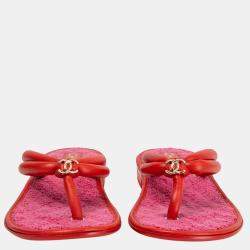 Chanel Red CC Thong Sandals Size EU 38.5