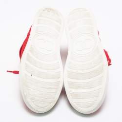 Pre Owned حذاء رياضي شانيل شبك وسويدي أحمر بعنق طويل مقاس 41